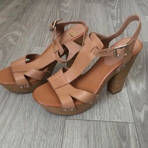 Tan high heel sandals